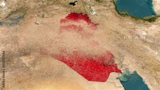 Shamal Wind Over Iraq Map Animation with Dust Storm Flow