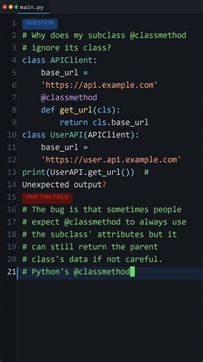 Python Surprise: Why does my subclass @classmethod ignore its class?