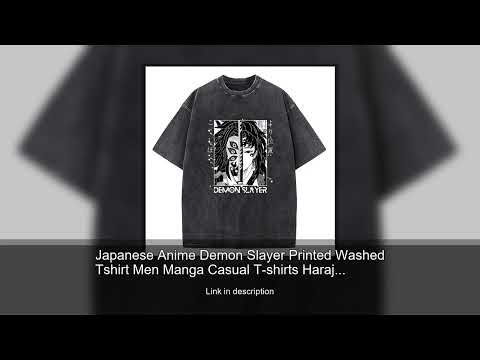 Japanese Anime Demon Slayer Printed Washed Tshirt Men Manga Casual T-shirts Harajuku Male Cotto