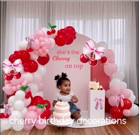 Cherry Birthday Party Decorations Balloons Arch Garland, She's the Cherry on Top Coquette Bridal Shower Decor Cute Summer Red Pink White Cherries Balloons Pink Bow Baby Shower Party Supplies