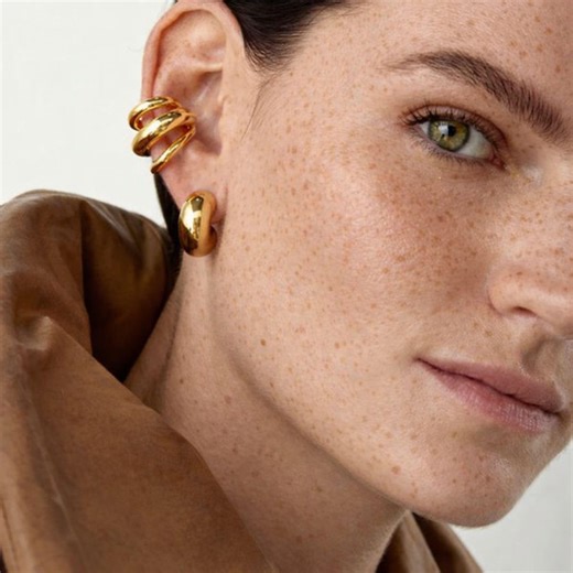 Ear Cuff No Piercing, Gold, Geometric Earrings, Minimalist Jewelry, Mixed Metal, Gifts for Girls, Women, Birtday Gift, Ear Cuff No Piercing - Etsy