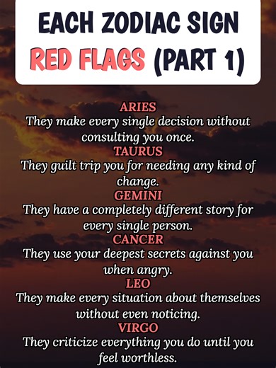 Each Zodiac Sign RED FLAGS (Part 1) #zodiac #zodiacsigns #astrology #horoscope #tarot #astrologify