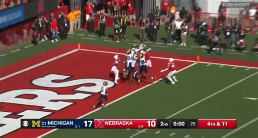 @officialsports__ | Nebraska’s hail mary works. Jacory Barney wins jump ball for incredible 52-yard TD before halftime vs Michigan | Instagram