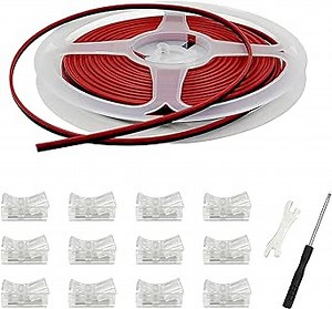 HAMRVL 12 Pack 8mm Cob Led Strip Light Connectors 2 Pin, Led Strip to Wire Solderless Transparent Track Lighting Adapter Connection with 6M/19.68ft Led Wire Extension Cable for White Led Tape 12/24V
