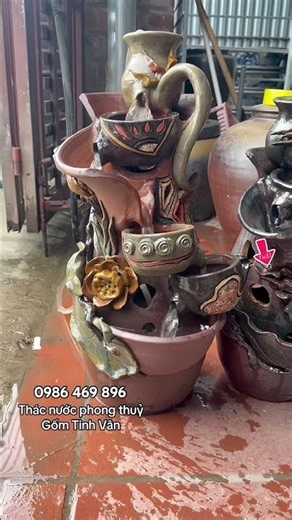 Thác nước phong thủy tài lộc may mắn gốm sứ Bát Tràng tinh vân cao cấp
