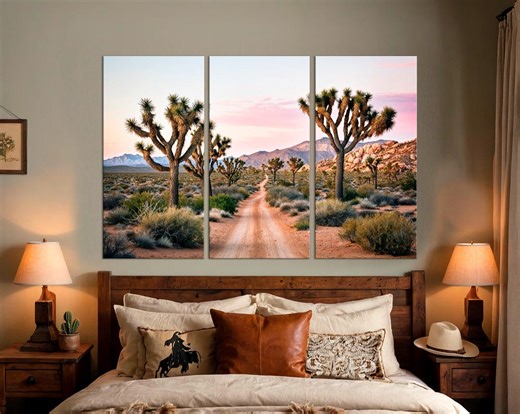Joshua Tree 3 Panel Canvas Art, Desert Landscape Print, California Western Decor, Modern Large Wall Art - Etsy