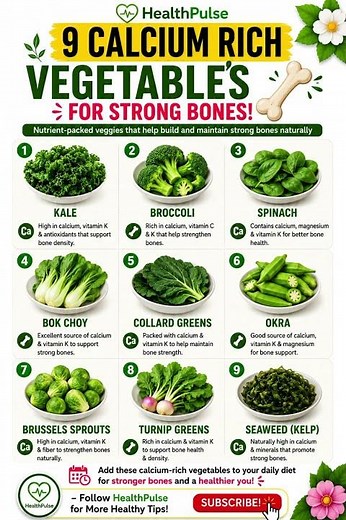 Top 9 Calcium-Rich Vegetables for Strong Bones! 🦴🥦 #healthylifestyle #healthyfood #leafygreens