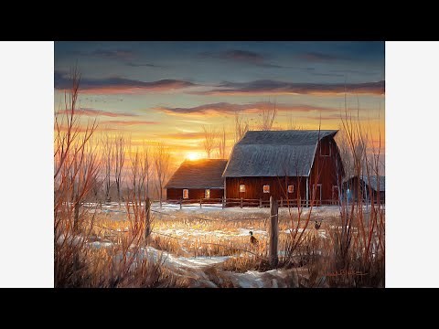 Almost Dusk - Painting a Red Barn in Oils - Time-lapse Art