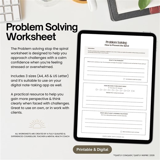 Problem Solving Worksheet | Printable CBT Tool for Anxiety & Overwhelm | A4 A5 US Letter - Etsy