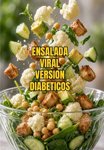 Hay una ensaladera con MILLONES de seguidores solo por sus ensaladas 🥗 Tomamos su receta más viral y la hicimos SEGURA para diabéticos ✅ LOS CAMBIOS: ❌ Arroz blanco → ✅ Coliflor rostizada ❌ Aderezo con miel → ✅ Mostaza Dijon vinagre oliva ❌ Frutas secas azucaradas → ✅ Nueces y semillas tostadas TODO LO DEMÁS IGUAL: 🍗 Pollo 🫘 Garbanzos 🥑 Aguacate 🥒 Pepino Espinaca Exactamente como el original 🥦 Coliflor: IG 15 vs 🍚 Arroz: IG 70 🍯 Miel: casi tan rápido como azúcar de mesa Con estos 3 cambi