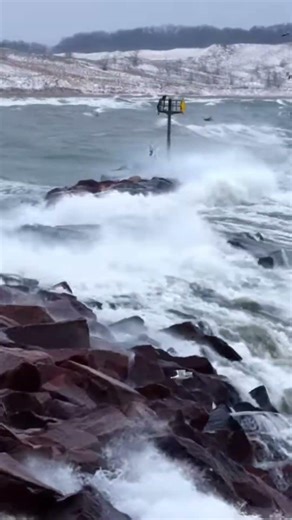Monster Waves & Gale Force Wind Slamming Into Michigan City Break Wall 4K Drone Footage