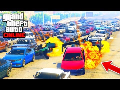 BLOWING UP THE BIGGEST TRAFFIC JAM IN GTA 5 HISTORY! (GTA 5 Online Traffic Funny Moments)