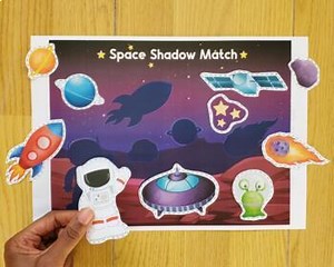 Space Matching Objects Game, Shadow Match Activity Printable, Shape Recognition