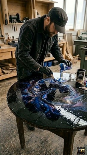 From Trash to Galaxy Table 🔥 #pool #lake #transformation #satisfying #beforeafter #diy