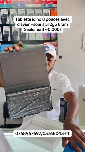 🔥 Nouvelle tablette idino 8 pouces — pack complet à 40 000 F ! 🔥 Profitez de la performance et du confort avec cette tablette tout-en-un : 💻 Clavier souris inclus — transformez-la en mini ordinateur portable. 📱 Écran 8 pouces HD — parfait pour le travail, les séries ou la navigation. ⚙️ 512GB de stockage — espace géant pour tous vos fichiers et applications. 🚀 8GB RAM — rapidité et fluidité garanties. 📶 Prend puce (SIM) — restez connecté partout. 🔋 Batterie 5000mAh — autonomie longue duré