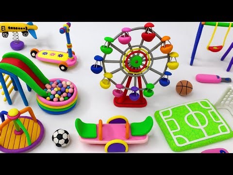 How to Make Miniature Playground with Polymer Clay | Ferris Wheel, Slide, Scooter | Cute Clay Toys