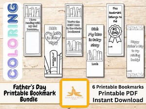 Father’s Day Coloring Bookmarks – Printable Gift for Dad (6 Bookmark Bundle)