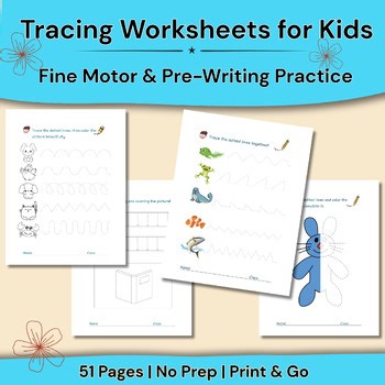Tracing Worksheets for Kids – Fine Motor & Pre-Writing Practice (50 Pages)