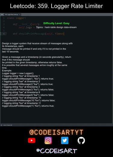 Leetcode 359. Logger Rate Limiter in Python | Python Leetcode | Python Coding Tutorial | Python ASMR
