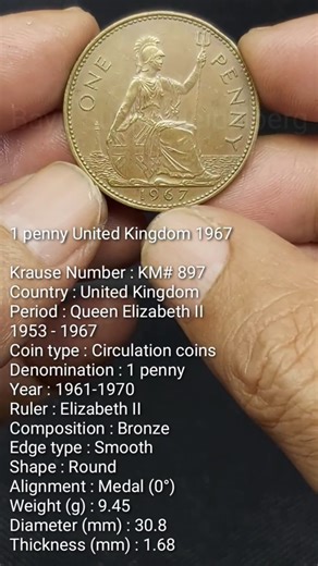 1 penny United Kingdom 1967 #coin #uk #unitedkingdom #coins #penny