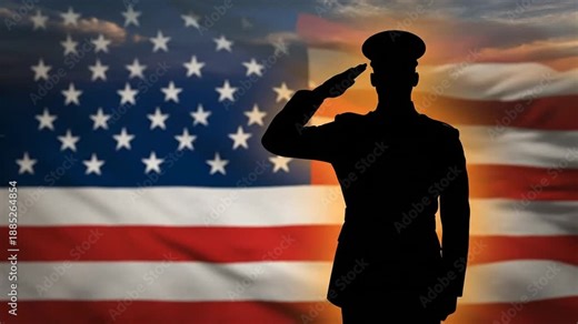 Silhouette of Soldier Saluting American Flag 1.