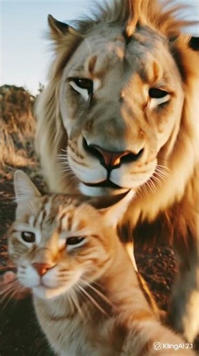 Lion and orange cat selfie