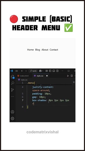 Create Simple Header Menu using HTML & CSS | Navbar Design Short #HTML #CSS #webdevelopment
