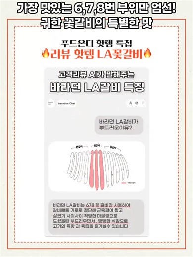 가장 맛있는 6, 7, 8번 갈빗대만 엄선한 LA꽃갈비 [바라던] 시그니처 미국산 6,7,8꽃갈비LA갈비 2kg,3kg 선물포장 📌프로필 링크를 통해 [바라던 미국산꽃갈비,LA갈비 선물포장]을 검색해 보세요 #푸드온다 #바라던 #LA꽃갈비 #LA갈비 #꽃갈비#고기맛집 #명절선물 #선물추천 #홈파티 #먹방 #릴스추천 ※ 행사 일정 및 세부 내용은 사정에 따라 변경될 수 있습니다.