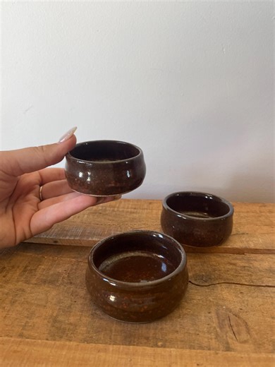 Vintage Stoneware Pinch Bowls | Rustic Brown Speckled Farmhouse Kitchen Set - Etsy