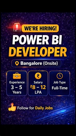 Power BI Developer Job in Bangalore 🚀 3–5 Years | ₹8–12 LPA | Apply Now