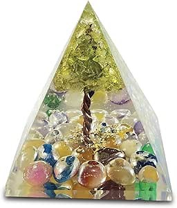 Orgone Pyramid Good Health and Healing Crystal (New Orgonite Multi Gemstone with Peridot Tree Nubian Pyramid)