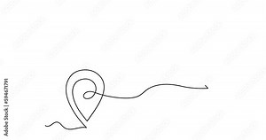 Pointing location at map one line art animation,hand drawn way destination continuous contour motion,trendy self drawing template direction, minimalist design. 4k movie