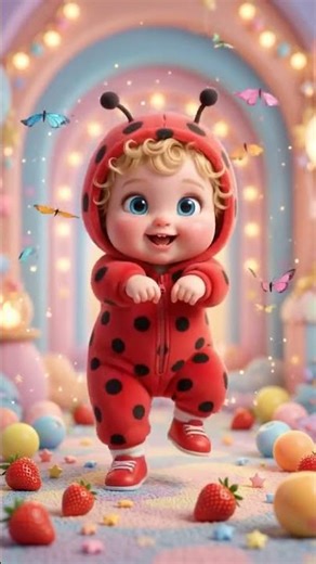 Baby dance with cute ladybug costume. Cartoons for kids