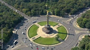 BERLIN, GERMANY - JUNE 17, 2023: Aerial panorama drone view of Berlin city center from above. Famous touristic landmark.
