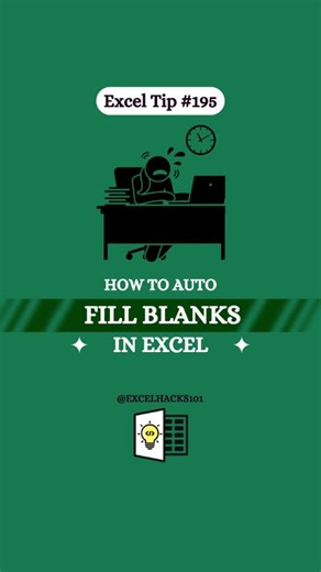 Excelhacks101 | Daily Excel Tips | Auto Fill Blanks in Excel 🖱️📊 Perfect for quick updates & neat dashboards! Don’t miss it — Save this for later 🔖 #exceltips #data... | Instagram