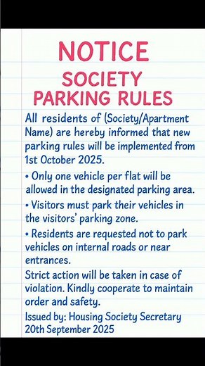 📢 Notice Writing | Society Parking Rules | English Notice Example