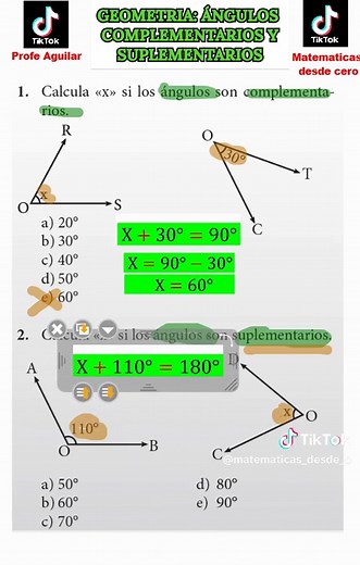 Geometría: Ángulos Complementarios y Suplementarios