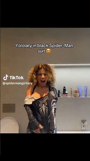 yololary ripping her spiderman suit