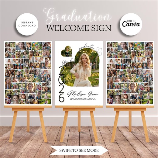 Graduation Photo Collage Welcome Sign, Class of 2026 Canva Template, 3 Panel Poster - Etsy