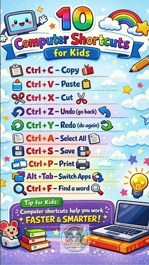 10 Computer Shortcuts for Kids | Easy Keyboard Tricks | Learn Computers Fast #shorts #computer #kids