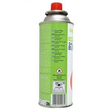 GreenBlue 227g gas cartridge. Certification: Pi 0875, compliant with EN 417, butane, operating
