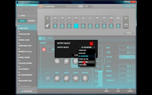 BOSS GT1 输出模式与箱体模拟电吉他效果器调音色参数教学