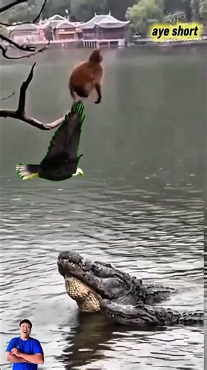 Monyet vs Buaya & Elang: Siapa yang Selamat?🙉😂 #animals #shorts