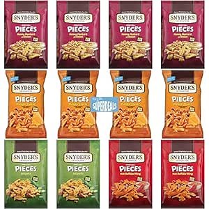 Snyder's of Hanover Pretzel Pieces Family Favorite Bundle – 12-Pack (2.25 oz each) – 4 Honey Mustard & Onion, 4 Cheddar Cheese, 2 Jalapeno, 2 Hot Buffalo Wings – Includes Mystery Gift bundeld by SUPERDEALS – Perfect for Parties, Movie Nights, & Snack Lovers