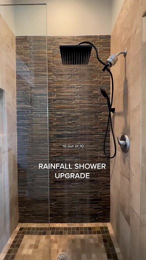 Living our best shower life with this new installation and i made sure to leave the link in my bio so you guys can upgrade your shower too! Its by Hibbent and its the matte black 12” rainfall shower with 10 speed attachment combo! 10 out of 10 recommend! #rainfallshower #rainfallshowerhead #showertok