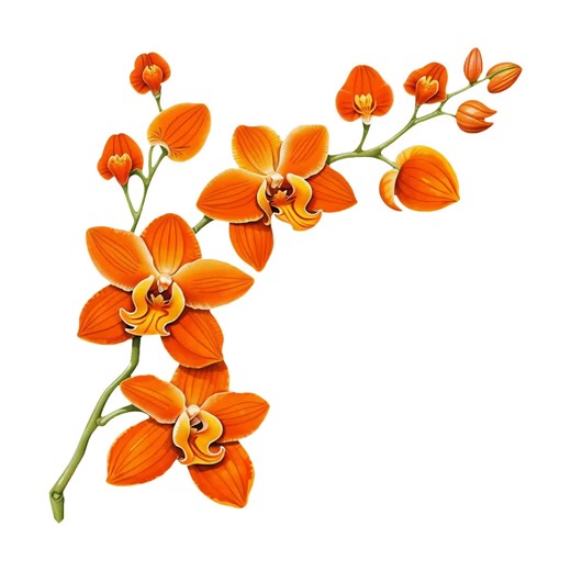 Watercolor Orange Orchid Clipart: 24 PNG Floral Graphics (Digital Download)
