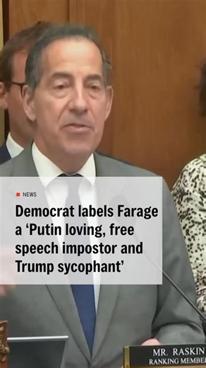 Farage branded a “Putin-loving free speech imposter” by US Democrat Jamie Raskin, the top Democrat on the House Judiciary Committee, accused Nigel Farage of being a “Putin-loving imposter” as the Reform UK leader testifies in Washington. Farage appears before the committee to criticise British and European online safety laws, arguing they restrict free speech and hurt US tech firms. Raskin dismissed his intervention, saying Farage should take his arguments to Parliament in London. | The i paper