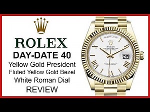 Rolex Day-Date 40, White Roman Dial, Fluted Yellow Gold Bezel, President Bracelet, REVIEW - 228238