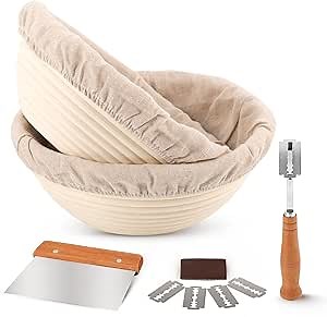 Bread Proofing Baskets - Set of 2, Sourdough Bread Making Supplies, Proofing Basket for Baking, Banneton Basket Gift Set (8.5 inch, Round)