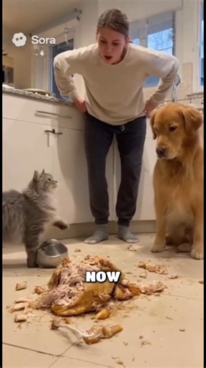 Cat Yells at Owner and Blames Dog After Chicken Heist Chaos in the kitchen! The owner screams, the cat screams back, and the dog just looks guilty beside the | Cat lover's